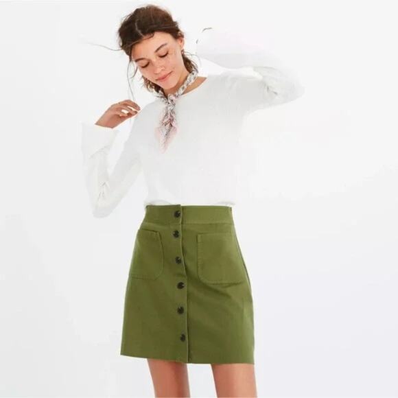 Madewell Station Green Button Front Pocket Mini Skirt Size 0 - Picture 1 of 7